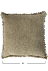 Daily Routines 20" Square Stonewashed Linen Pillow w/ Fringe, Olive