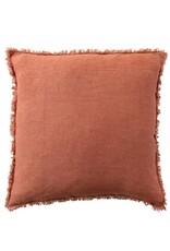 Daily Routines 20" Square Stonewashed Linen Pillow w/ Fringe, Rust