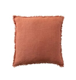 Daily Routines 20" Square Stonewashed Linen Pillow w/ Fringe, Rust