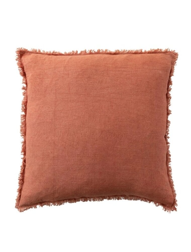Daily Routines 20" Square Stonewashed Linen Pillow w/ Fringe, Rust