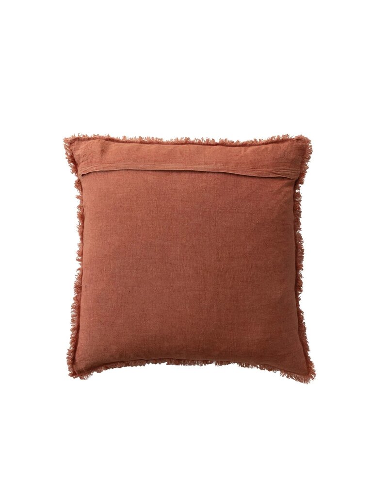 Daily Routines 20" Square Stonewashed Linen Pillow w/ Fringe, Rust