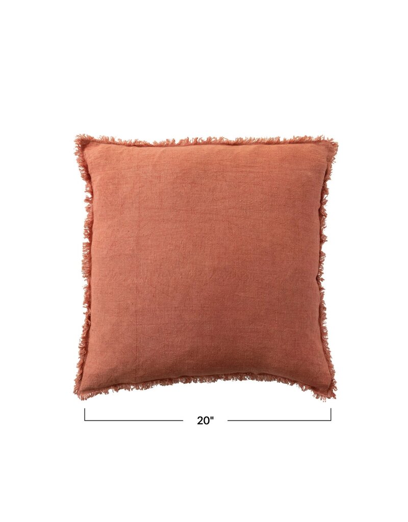 Daily Routines 20" Square Stonewashed Linen Pillow w/ Fringe, Rust