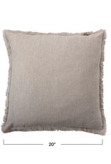 Daily Routines 20" Square Stonewashed Linen Pillow w/ Fringe, Natural