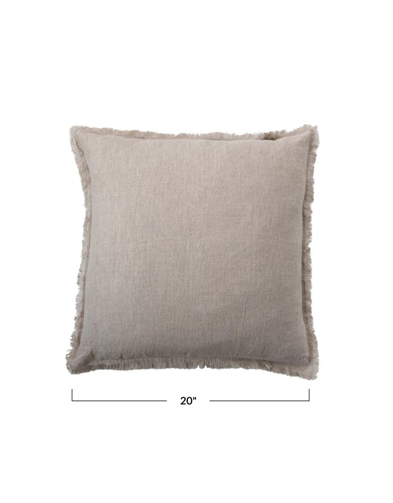 Daily Routines 20" Square Stonewashed Linen Pillow w/ Fringe, Natural