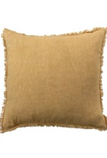 Daily Routines 20" Square Stonewashed Linen Pillow w/ Fringe, Gold