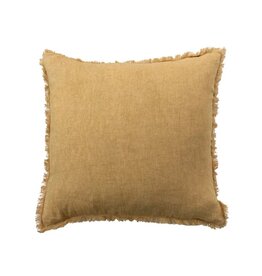Daily Routines 20" Square Stonewashed Linen Pillow w/ Fringe, Gold