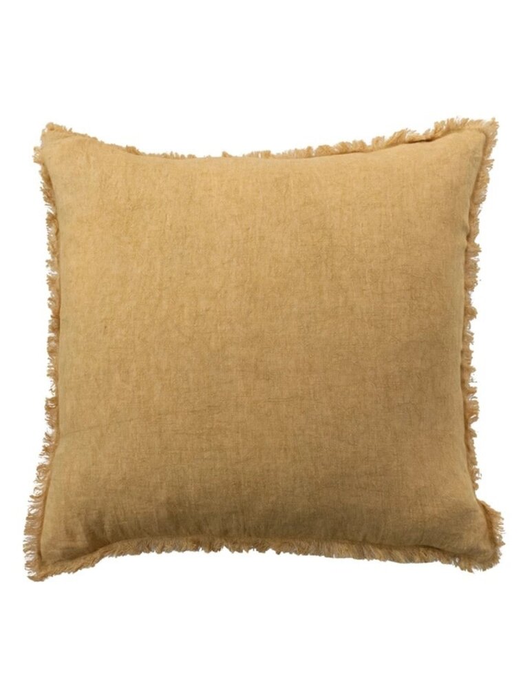 Daily Routines 20" Square Stonewashed Linen Pillow w/ Fringe, Gold