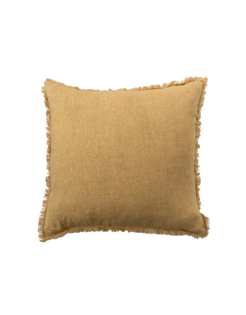 Daily Routines 20" Square Stonewashed Linen Pillow w/ Fringe, Gold