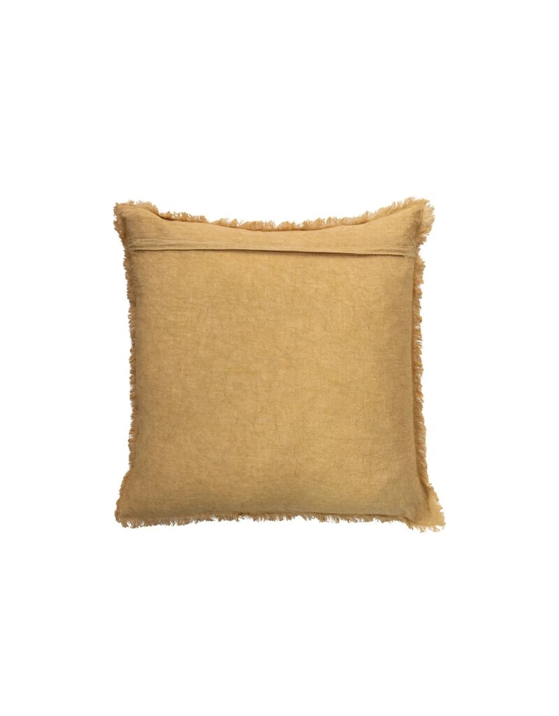 Daily Routines 20" Square Stonewashed Linen Pillow w/ Fringe, Gold