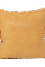 Daily Routines 20" Square Stonewashed Linen Pillow w/ Fringe, Gold