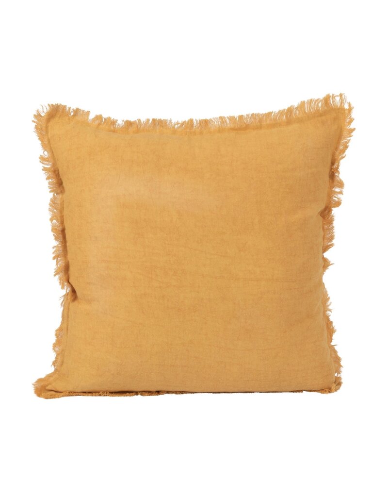 Daily Routines 20" Square Stonewashed Linen Pillow w/ Fringe, Gold