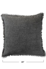 Daily Routines 20" Square Stonewashed Linen Pillow w/ Fringe, Grey