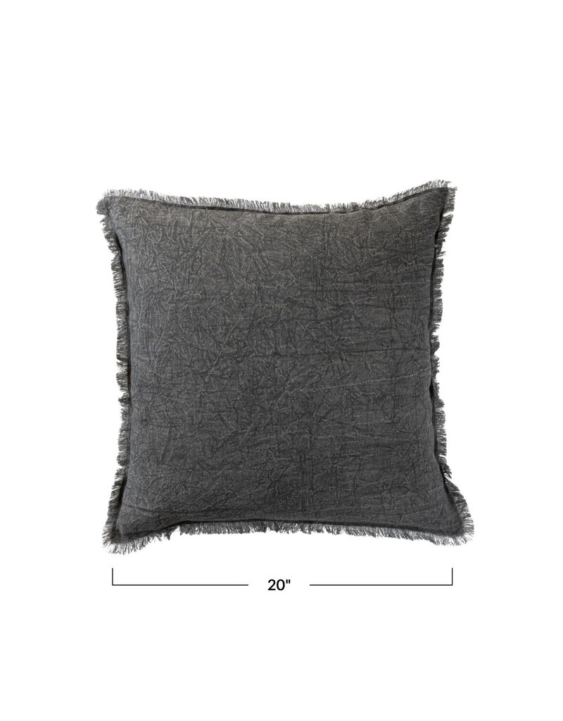 Daily Routines 20" Square Stonewashed Linen Pillow w/ Fringe, Grey