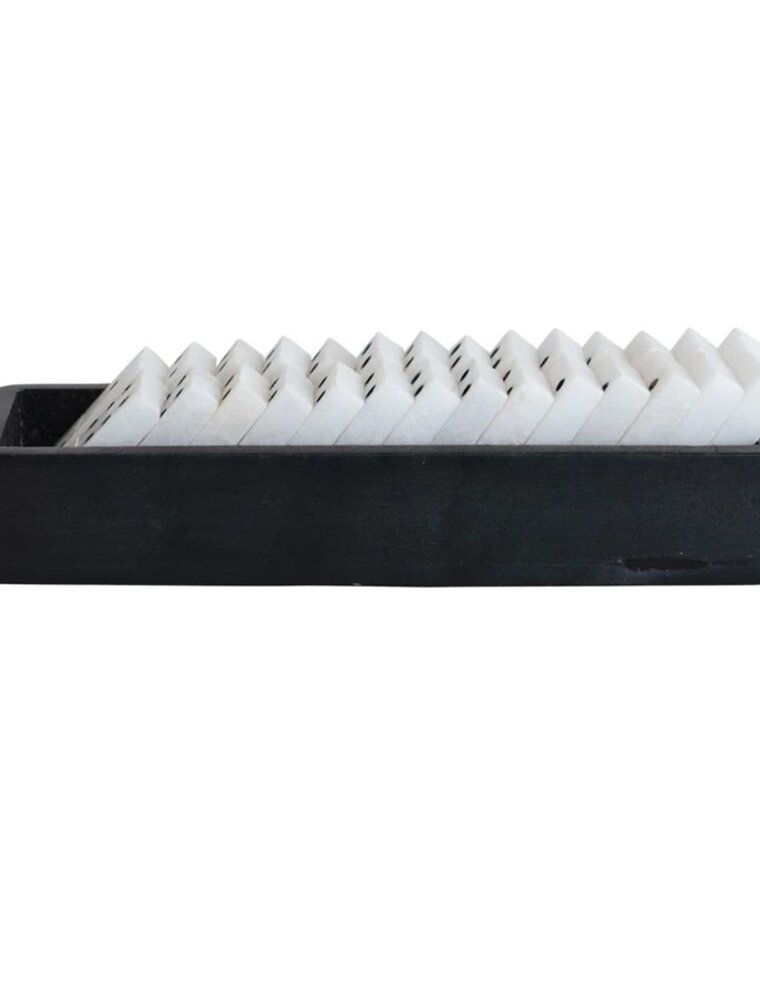 Obsidian Alabaster Dominoes in Soapstone Box, Set of 29