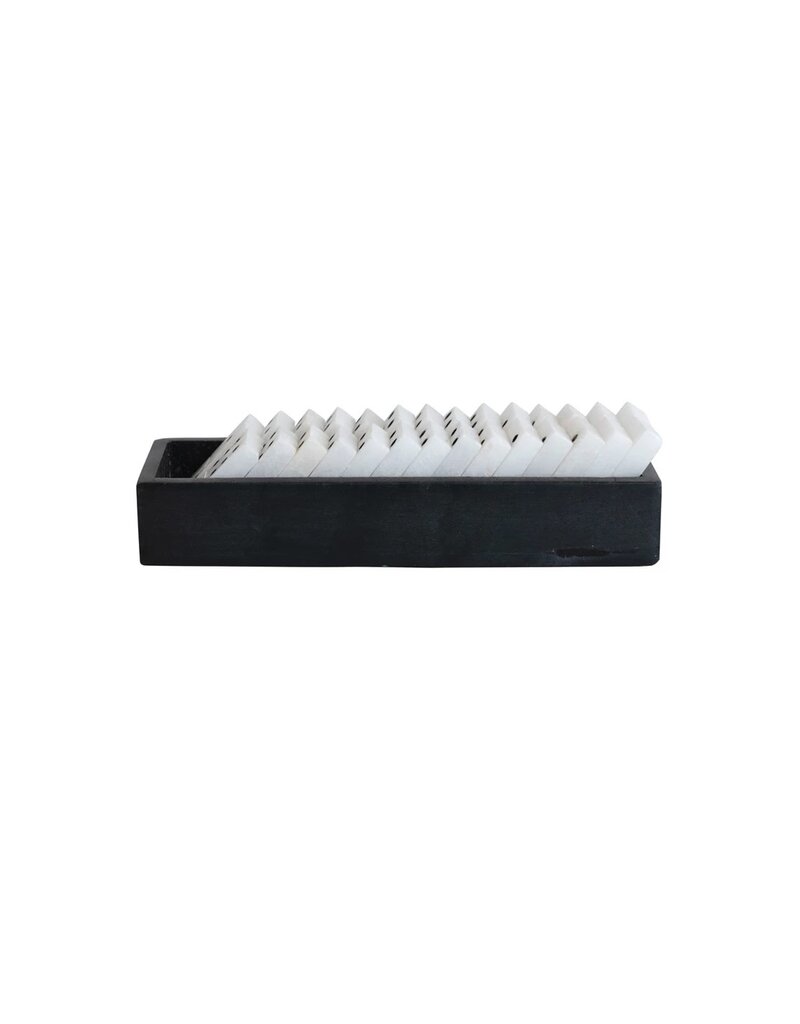 Obsidian Alabaster Dominoes in Soapstone Box, Set of 29