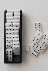 Obsidian Alabaster Dominoes in Soapstone Box, Set of 29
