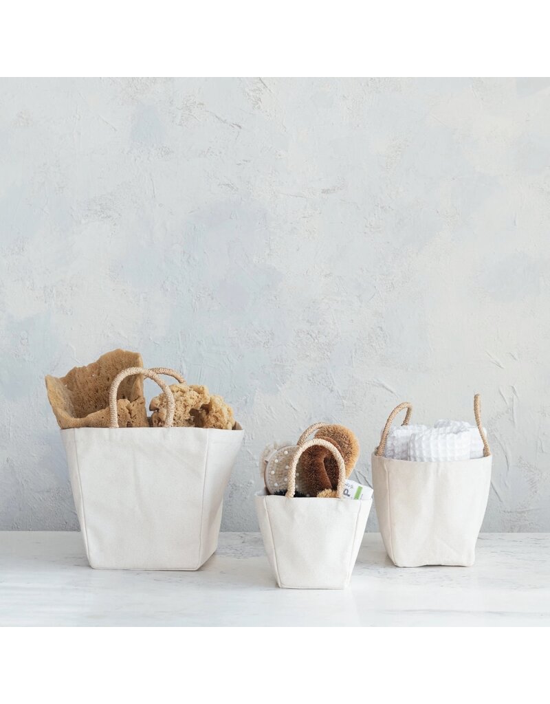 Daily Routines Large Cotton Canvas Container w/Raffia Handle, EACH