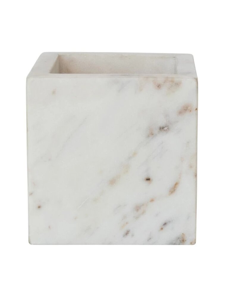 At The Table Square Marble Container, White