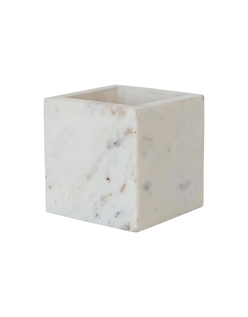 At The Table Square Marble Container, White