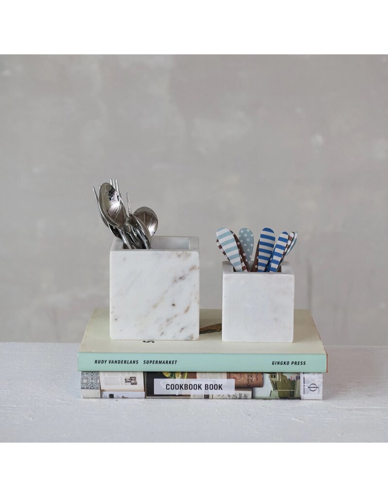 At The Table Square Marble Container, White