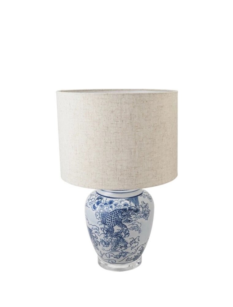 Dapper Home Blue & White Ceramic Table Lamp w/Linen Shade