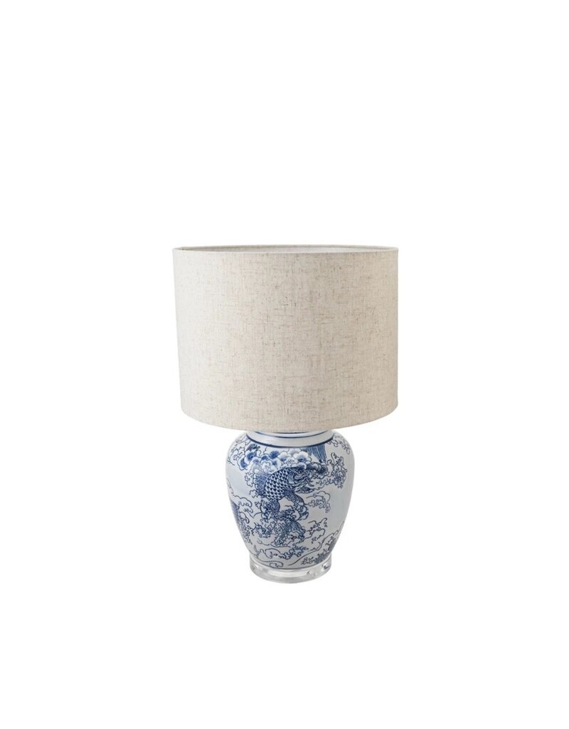 Dapper Home Blue & White Ceramic Table Lamp w/Linen Shade