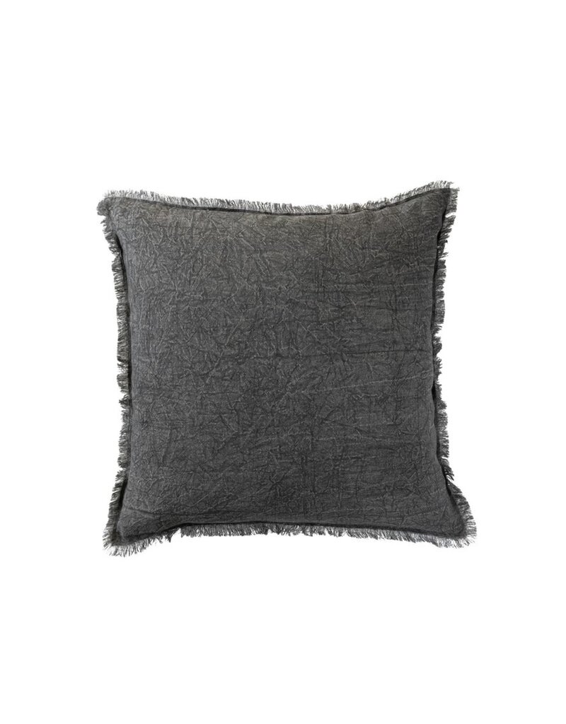Daily Routines 20" Square Stonewashed Linen Pillow w/ Fringe, Grey