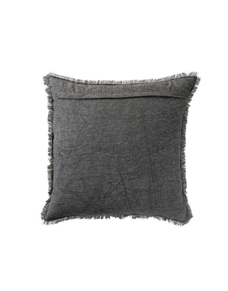 Daily Routines 20" Square Stonewashed Linen Pillow w/ Fringe, Grey