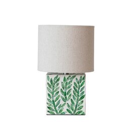 Magpie Green & White Mother of Pearl Botanical Pattern Lamp