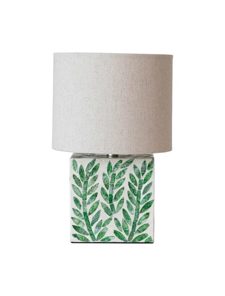 Magpie Green & White Mother of Pearl Botanical Pattern Lamp