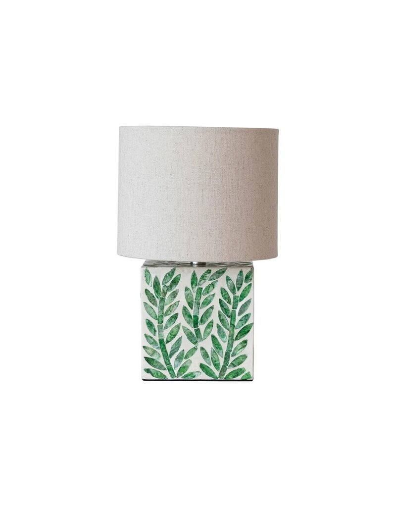 Magpie Green & White Mother of Pearl Botanical Pattern Lamp