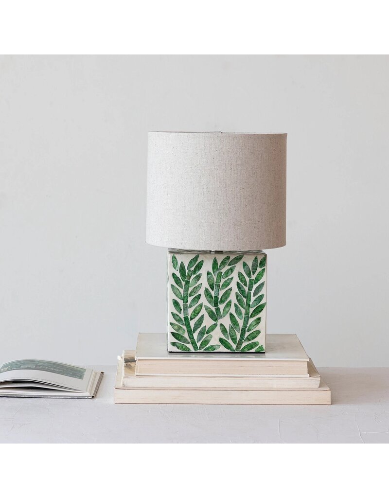 Magpie Green & White Mother of Pearl Botanical Pattern Lamp