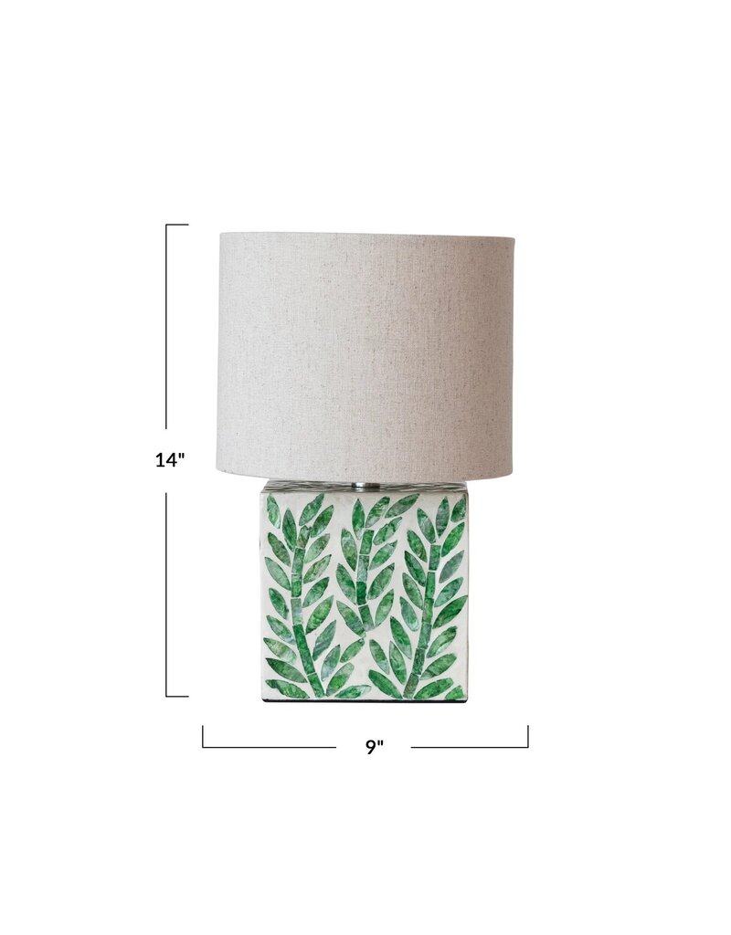 Magpie Green & White Mother of Pearl Botanical Pattern Lamp