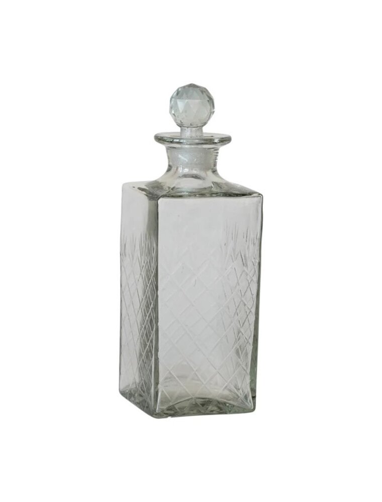 Bistro 30 oz. Square Etched Glass Decanter w/ Glass Stopper