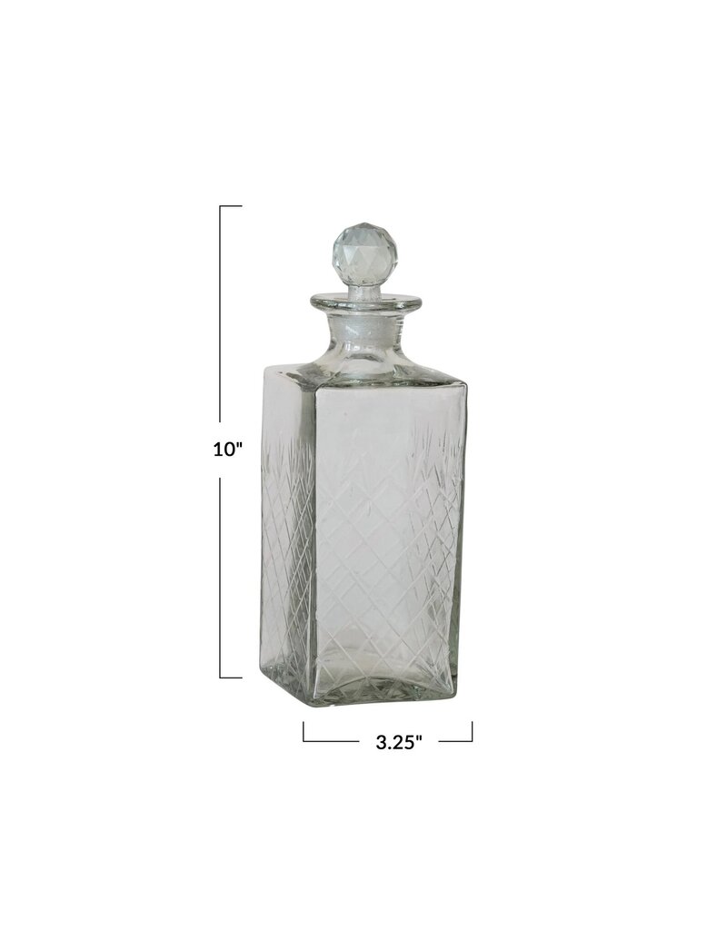 Bistro 30 oz. Square Etched Glass Decanter w/ Glass Stopper