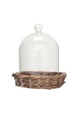 Rustic Country Glass Cloche w/ Woven Willow Base