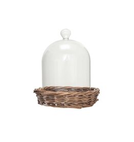 Rustic Country Glass Cloche w/ Woven Willow Base