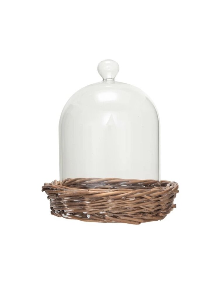 Rustic Country Glass Cloche w/ Woven Willow Base