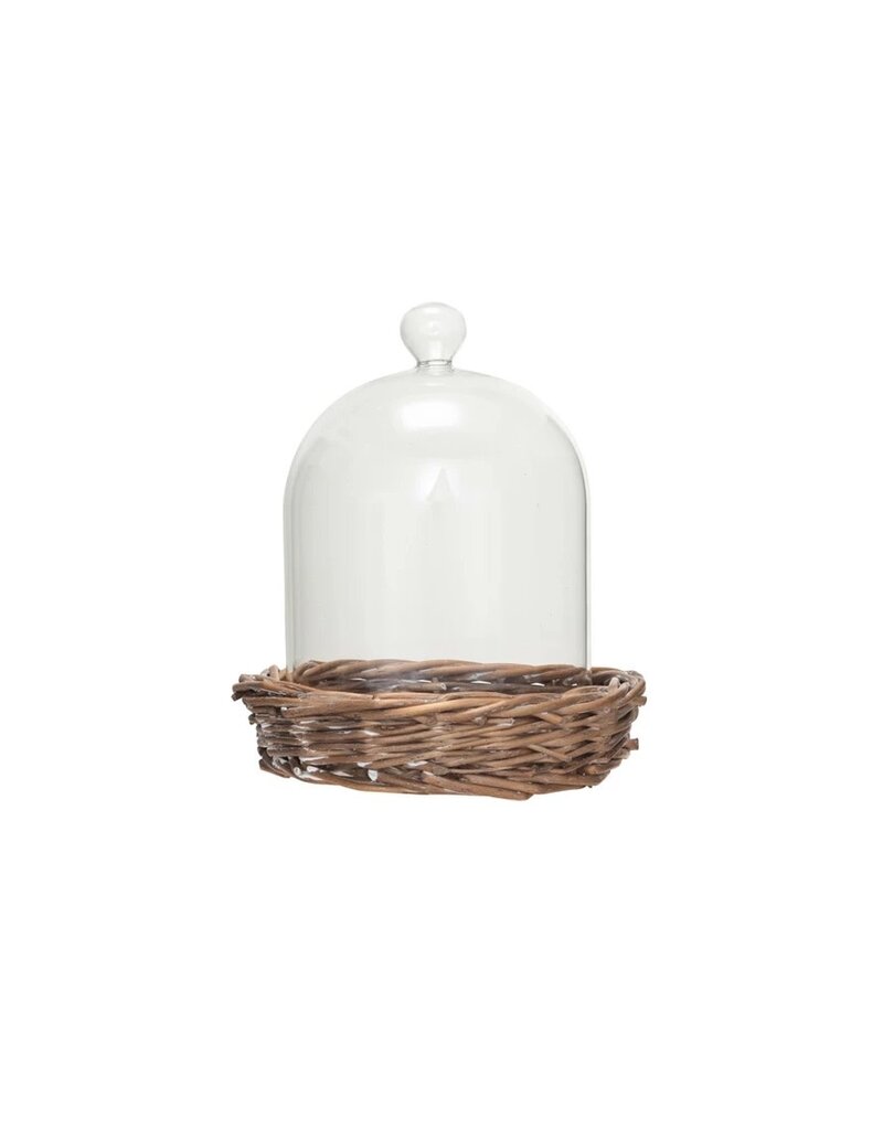 Rustic Country Glass Cloche w/ Woven Willow Base