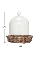Rustic Country Glass Cloche w/ Woven Willow Base