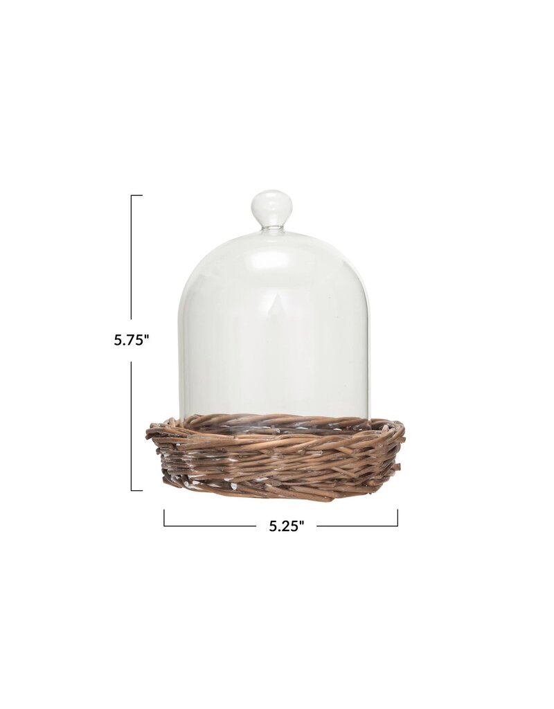 Rustic Country Glass Cloche w/ Woven Willow Base