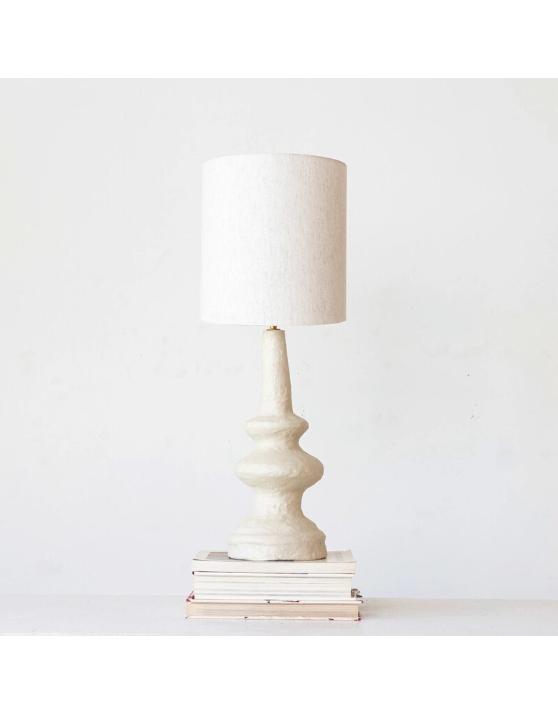 Shoreline Handmade Paper Mache Table Lamp w/ Cotton Shade & Swivel Neck