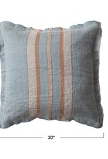 Rustic Country 20" Square Blue & Beige Striped Linen Pillow