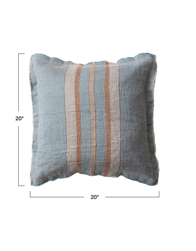 Rustic Country 20" Square Blue & Beige Striped Linen Pillow