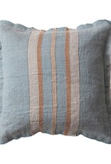 Rustic Country 20" Square Blue & Beige Striped Linen Pillow