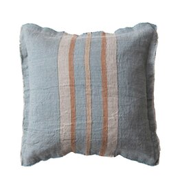 Rustic Country 20" Square Blue & Beige Striped Linen Pillow