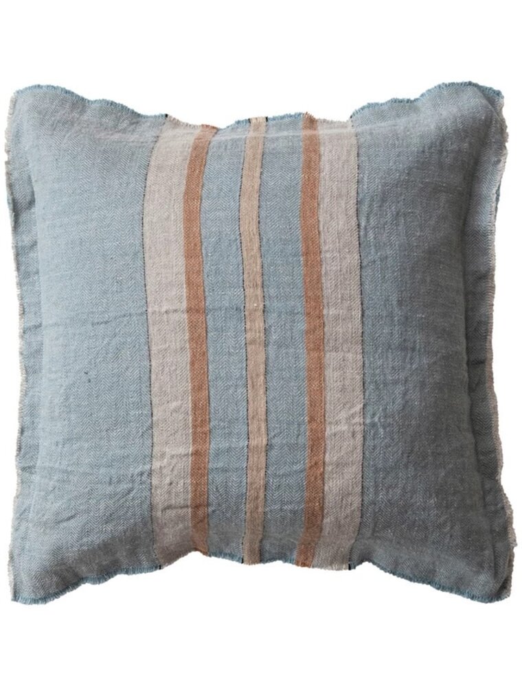 Rustic Country 20" Square Blue & Beige Striped Linen Pillow