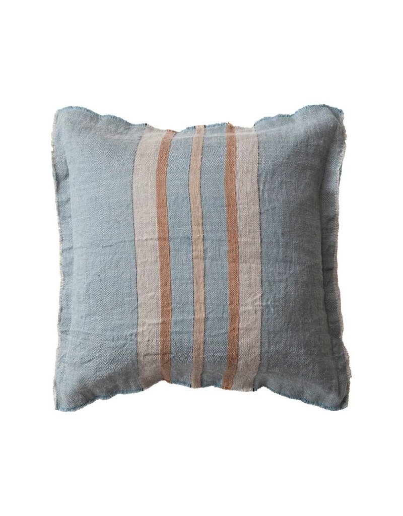 Rustic Country 20" Square Blue & Beige Striped Linen Pillow