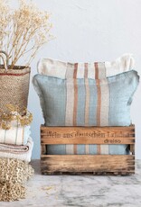 Rustic Country 20" Square Blue & Beige Striped Linen Pillow