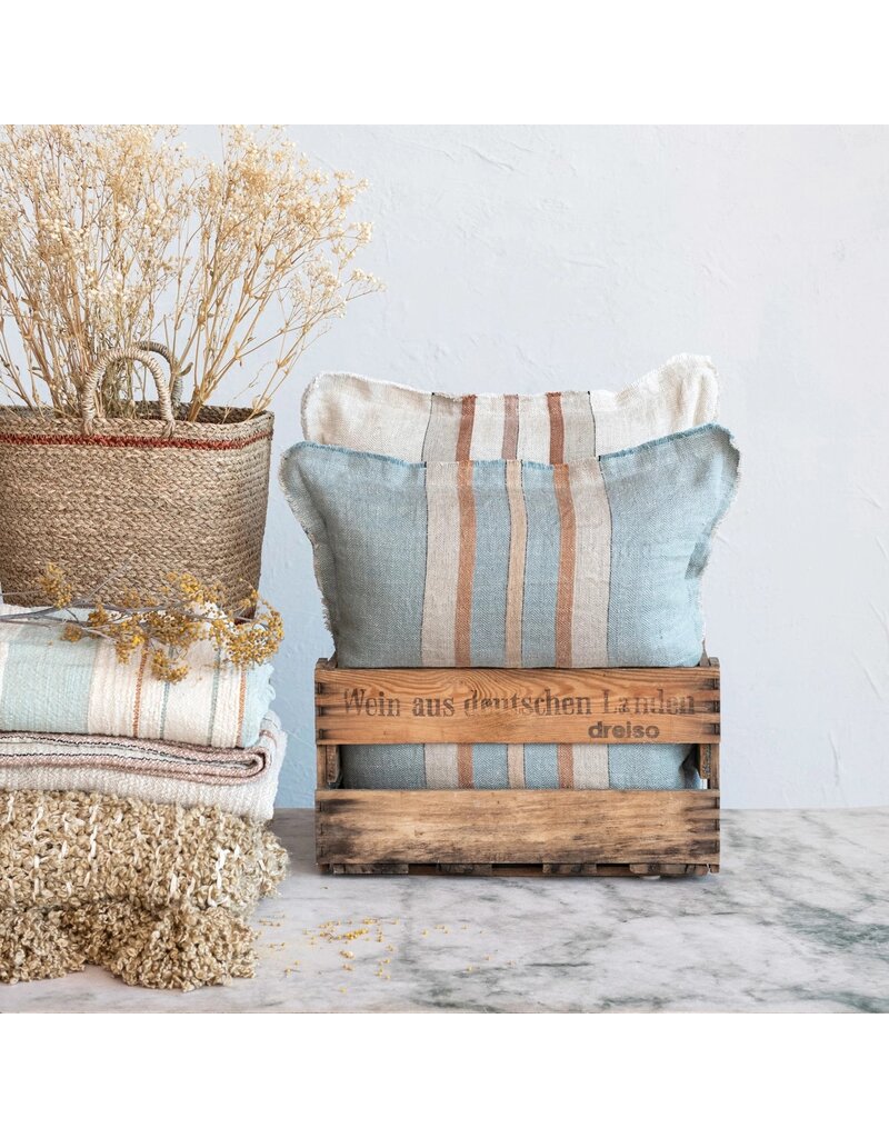 Rustic Country 20" Square Blue & Beige Striped Linen Pillow
